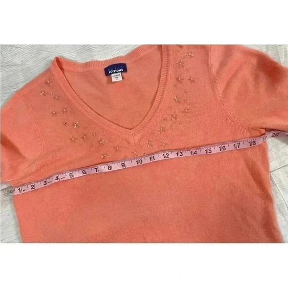 Basic Editions Women's V Neck Beaded Orange Melon Fine Knit Sweater Size M - Picture 10 of 13